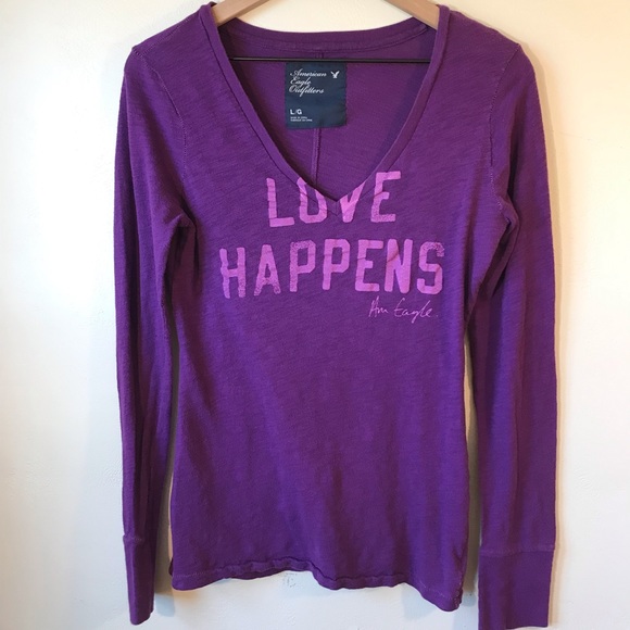 American Eagle Outfitters Tops - American Eagle Love Happens Tee Purple Long Sleeve